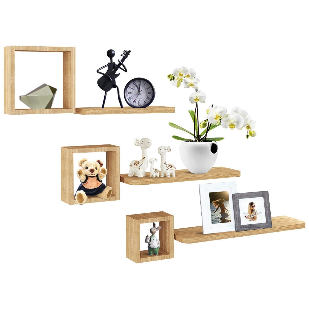 Costway Set Of 6 Floating Wall Mounted Shelves Display Floating Wall Mounted Shelves Display