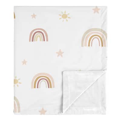 Boho Rainbow Girl Baby Receiving Security Swaddle Blanket -Blush Pink Dusty Rose Gold Yellow Mauve Beige Bohemian Star Celestial