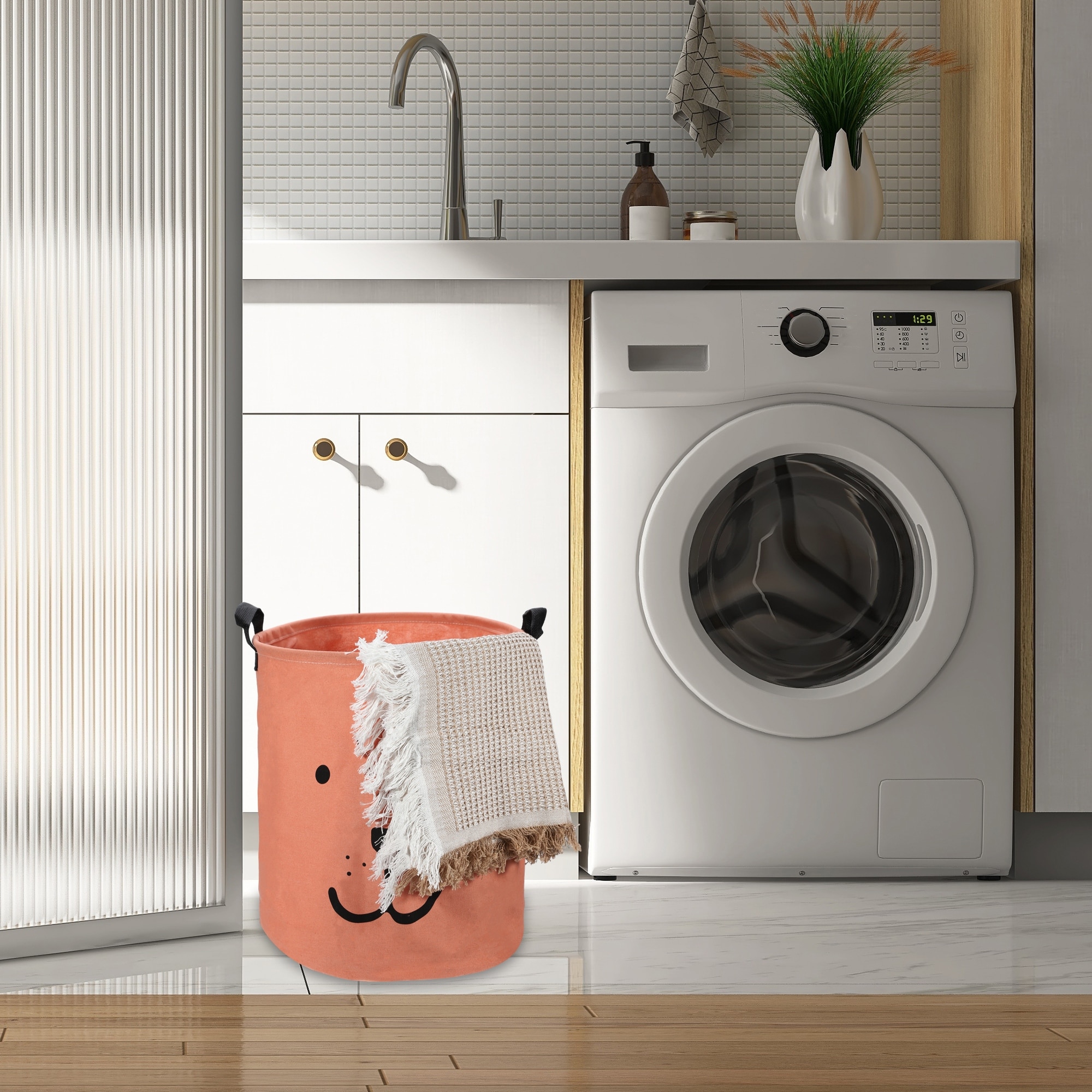 Foldable Cylindrical Laundry Basket for Laundry Room 15.75"x13.78" 40L Orange 1 Pcs