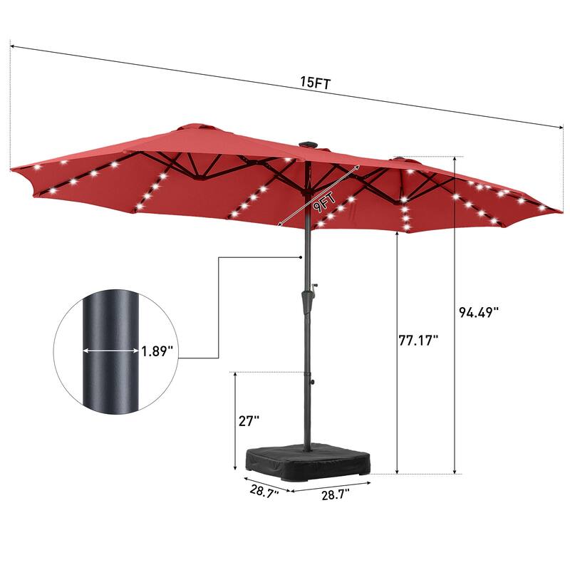 Autlaycil 15 ft Patio Umbrella with Base & 48 LED lights for Outdoor Umbrella