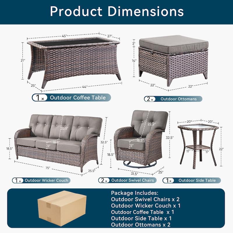 7 Pieces Pocassy Sofa Ottoman with Swivel Chairs