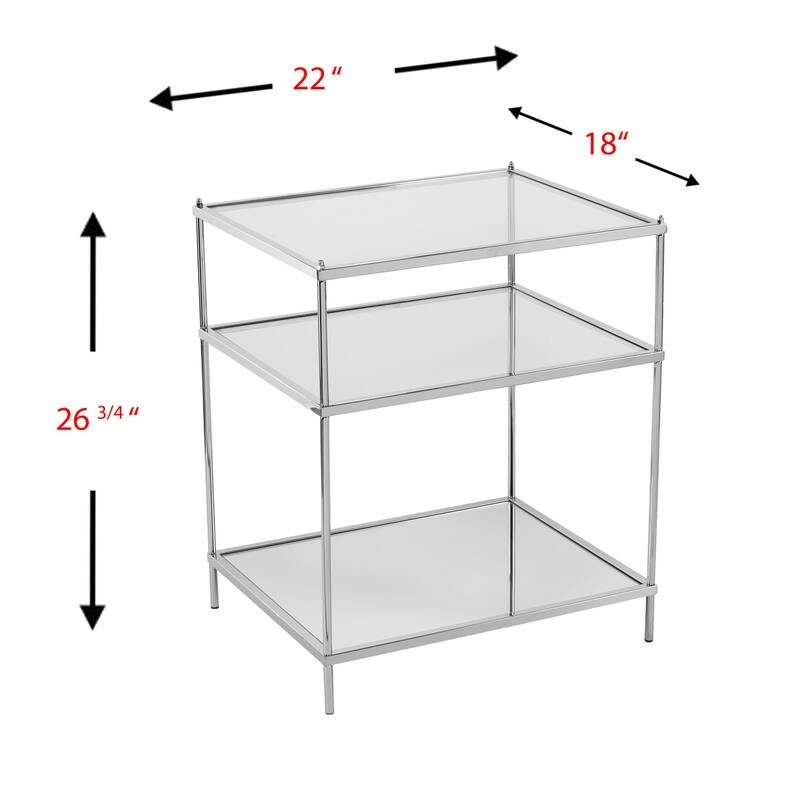 HomeRoots 27" Silver Mirrored Glass And Iron End Table With Shelf - 22x18x26.75