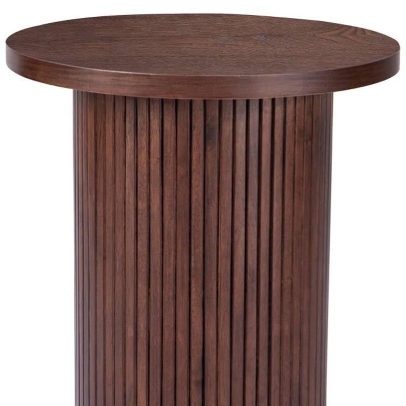 HomeRoots 22" Brown Wood Round Pedestal End Table - 16.93 in. x 22.05 in. x 16.93 in.