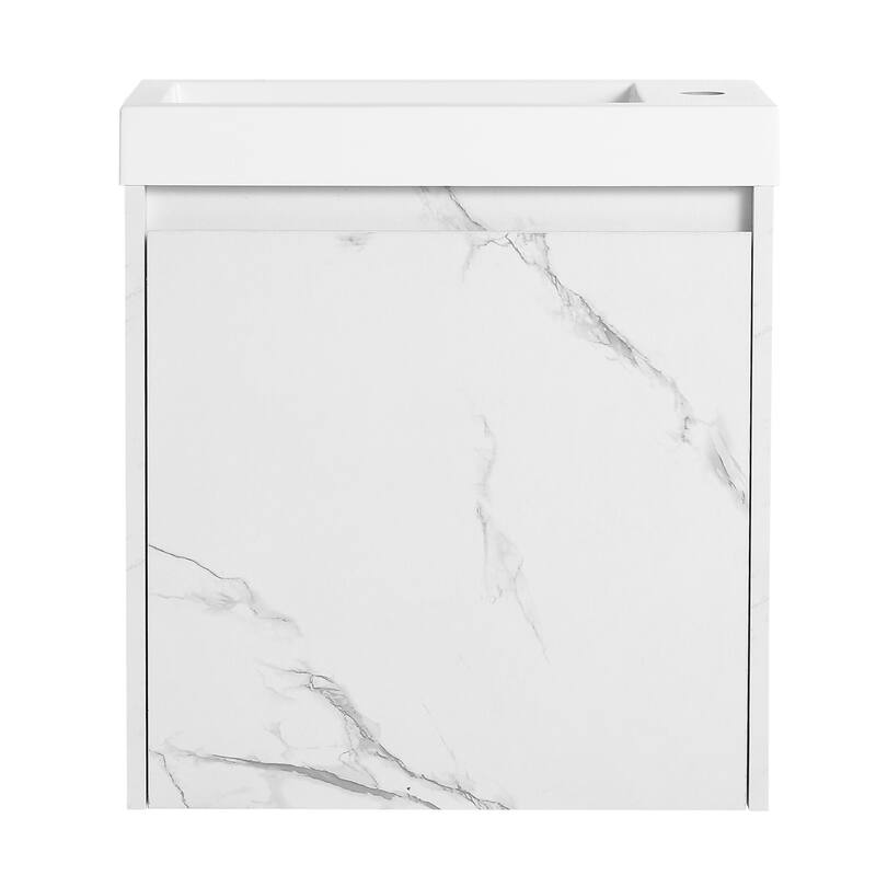 Compact Wall-Mounted Bathroom Vanity with Resin Sink, Soft-Close Doors, and Floating Design for Easy Storage - 19.7in L Plywood