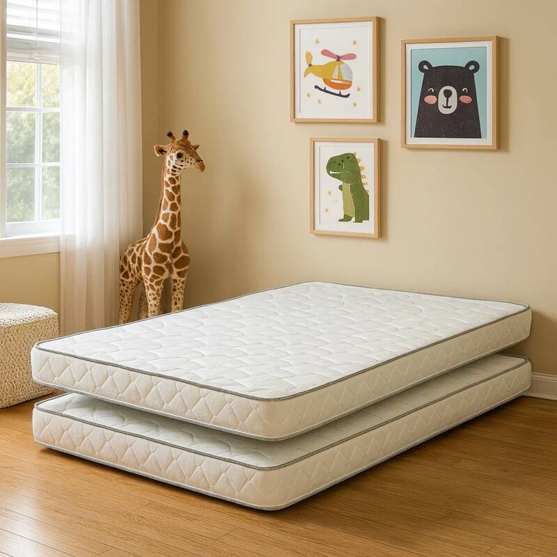 Sly 6 Inch Twin Size Mattress Set of 2, Medium Polyurethane Foam Core