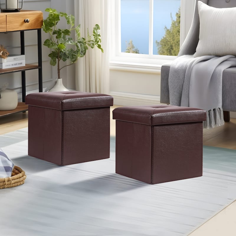 VECELO Leather Storage Ottoman Bench Foot Rest Stool/Seat(Set of 2), 12-inch/15-inch/30-inch/43-inch