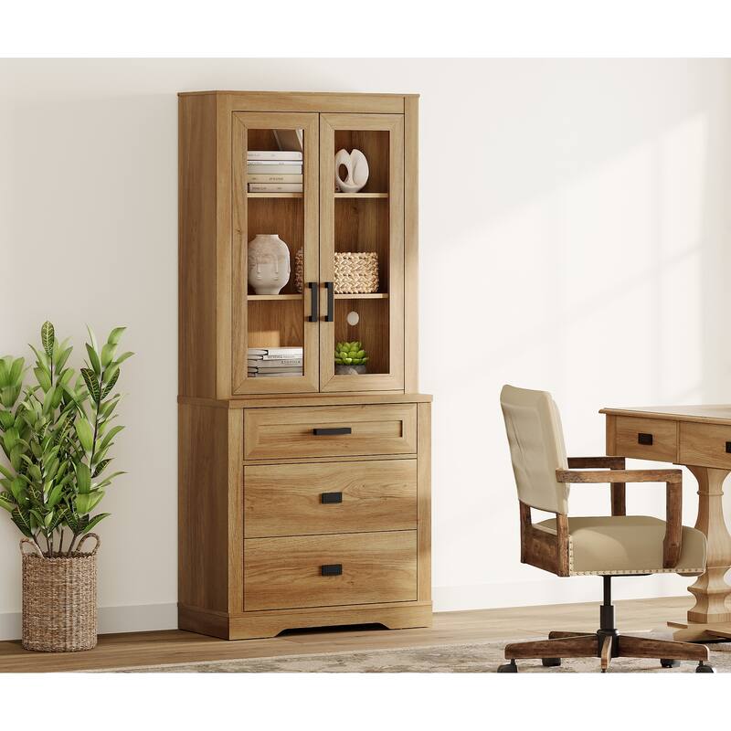 3 Tier Bookcase with Drawer,73.3" Tall Floor Standing Bookshelf