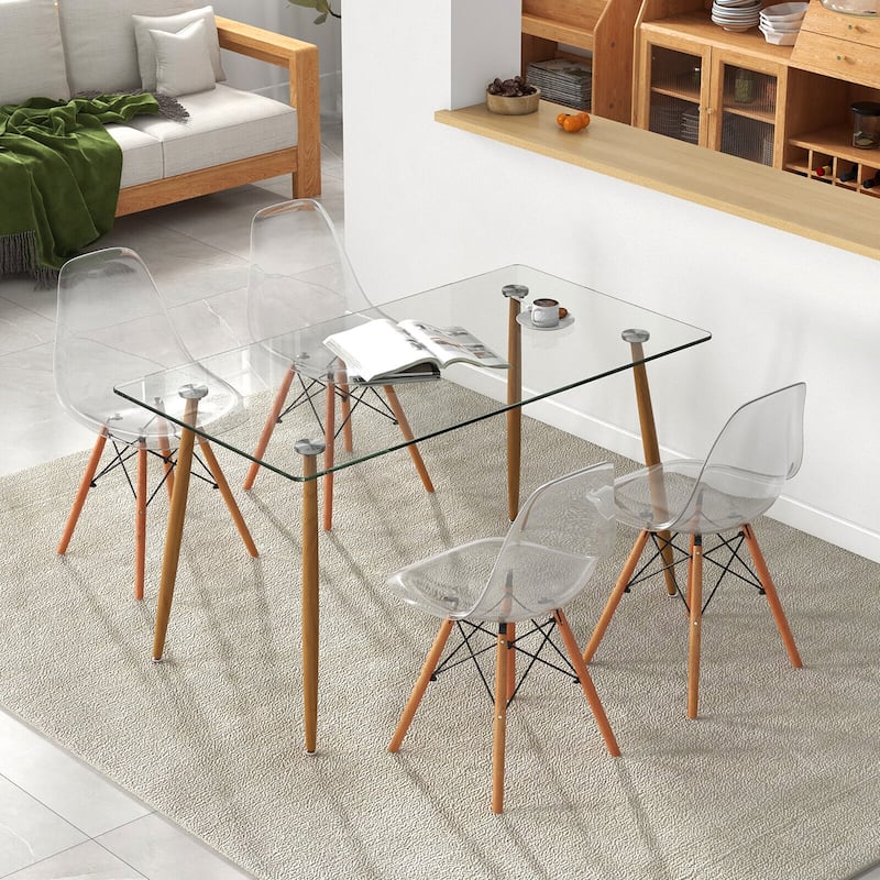 Gymax Modern 5-Piece Dining Table Set w/ Rectangle Glass Table & 4