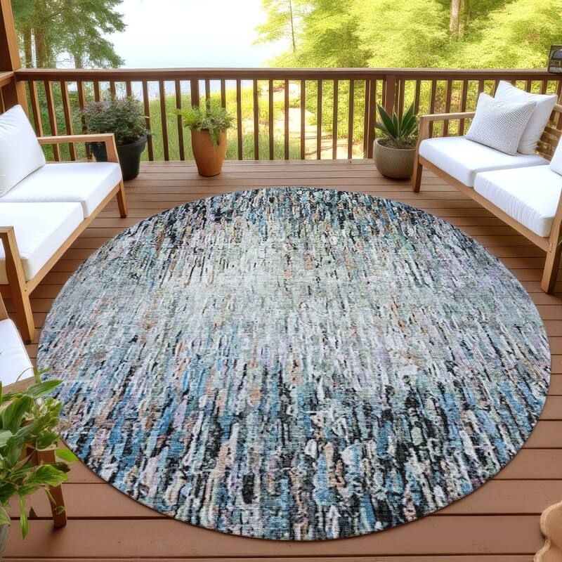 Machine Washable Indoor/ Outdoor Abstract Moxy Chantille Rug - Black - 8' x 8'