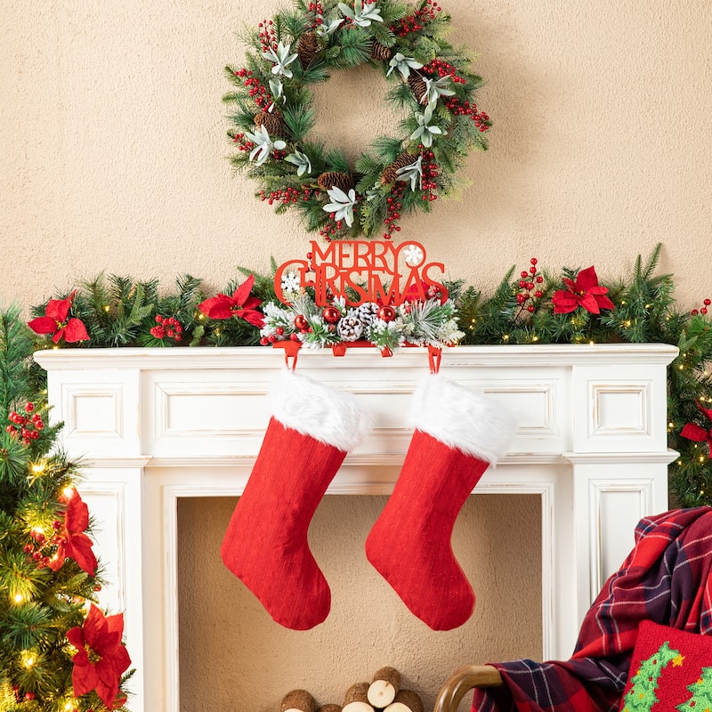 Glitzhome 14.5"L Christmas Metal MERRY CHRISTMAS Stocking Holder