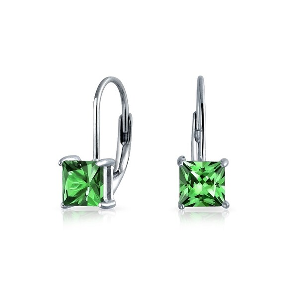 Bling Jewelry 925 Silver Princess Cut Imitation Emerald Drop Bling Jewelry 925 Silver Princess Cut Imitation Emerald Drop Earrings