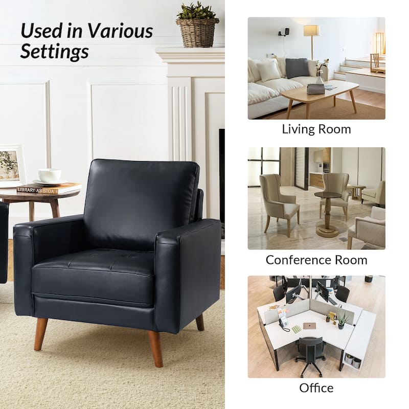 Elizabeth Mid-century Genuine Leather Arm Chair Set of 2 by HULALA HOME