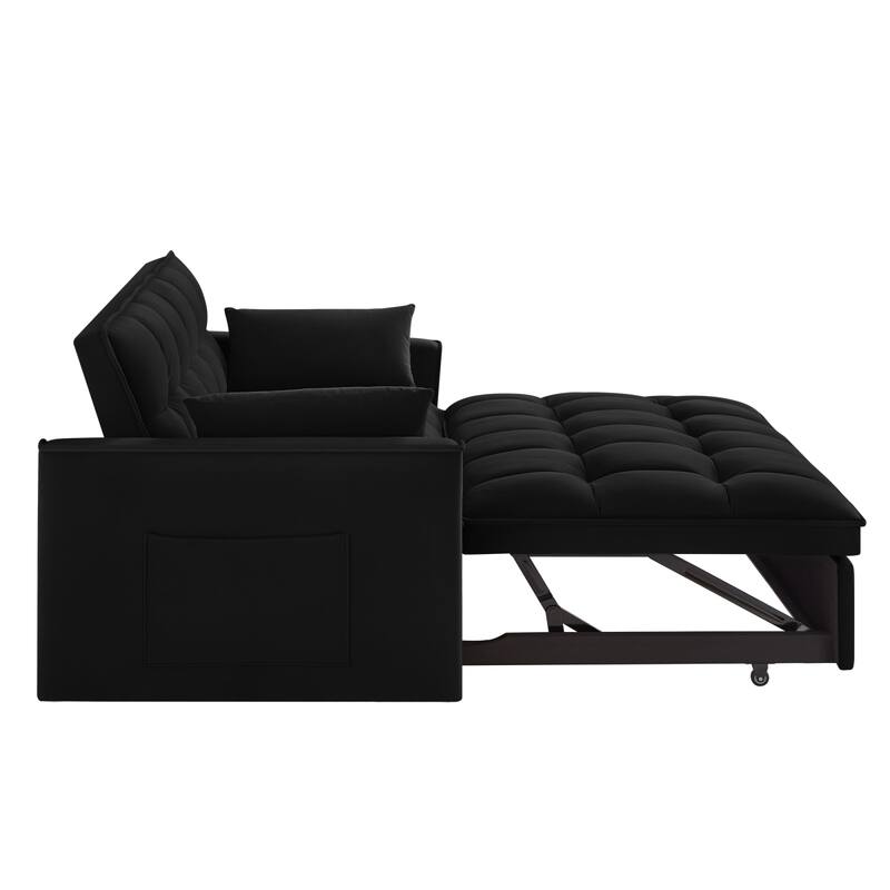 4 in 1 Convertible Loveseat Sofa Couch w/ Armrests & Storage Pockets, Tufted Pull-out Sofa Bed w/ Adjustable Backrest & Pillows