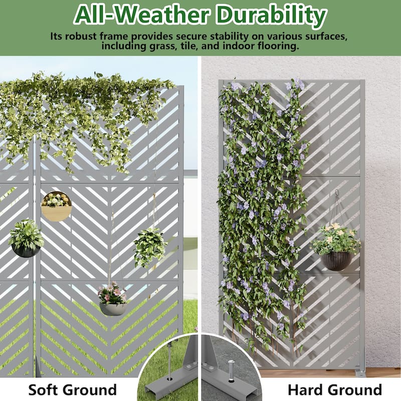 Outdoor Privacy Screen with Stand for Patio Garden Metal Fence Set of 2