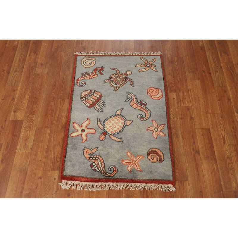 Hand Knotted Oriental 100% Wool Carpet Traditional Animal Pictorial Greys & Charcoal Art Deco Area Rug - 3' 0'' X 2' 0''