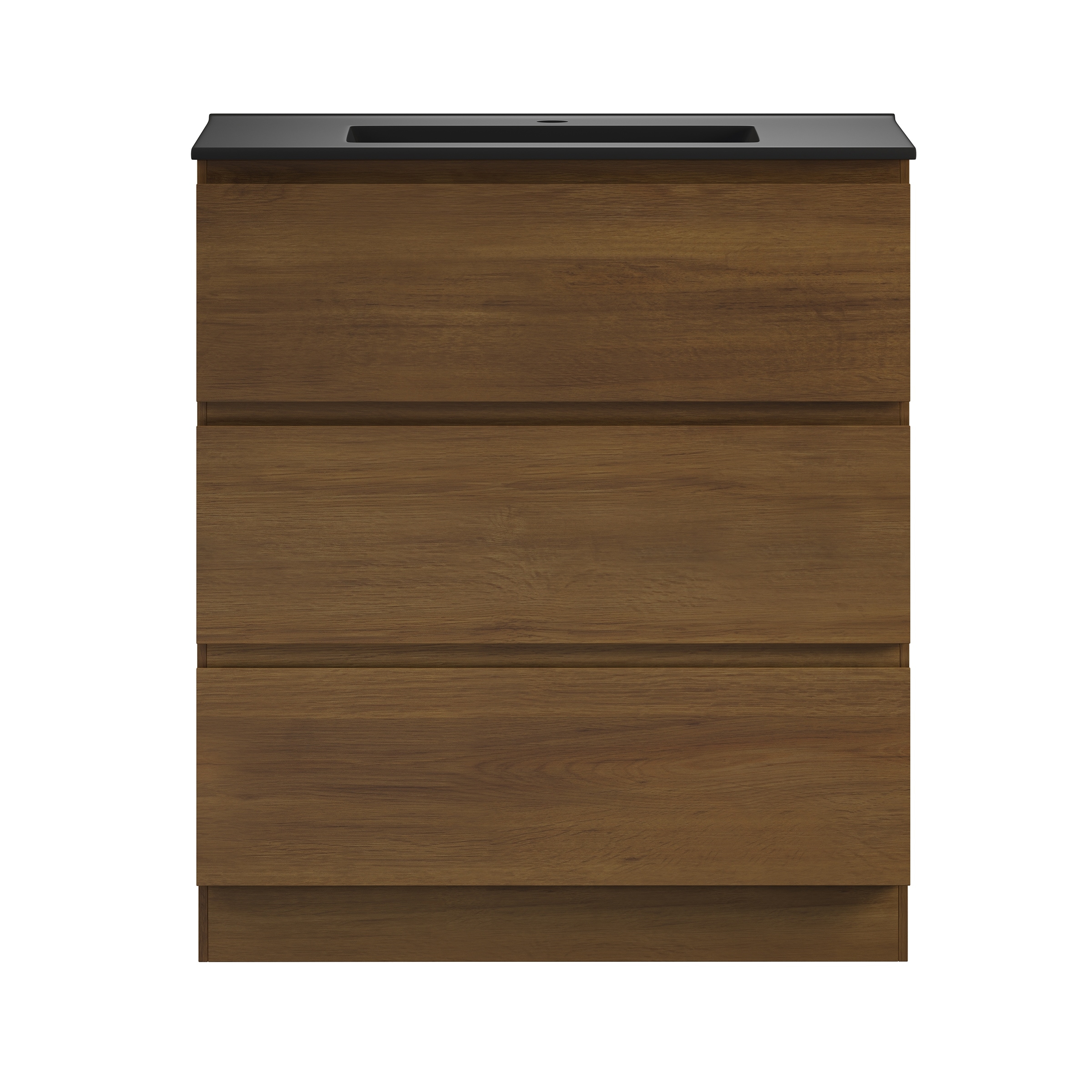 Liberte 30" Freestanding Bathroom Vanity In Brown Oak With Black Sink Top - 30