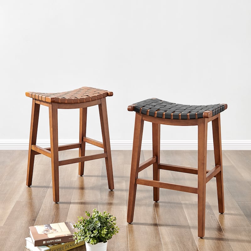 NPD Furniture Marco Faux Leather Backless Counter Stool with Medium Brown Legs Color