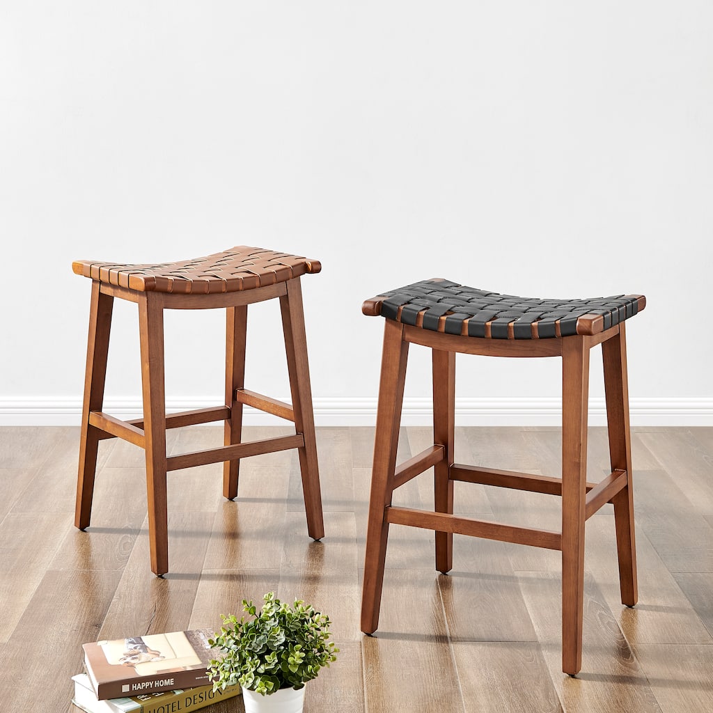 NPD Furniture Marco Faux Leather Backless Counter Stool with Medium Brown Legs Color