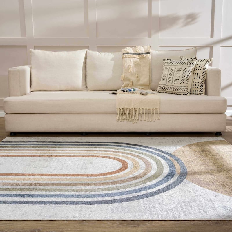 Hauteloom Giza Living Room, Bedroom Machine Washable Area Rug - Traditional - Dark Blue, Light Blue, Olive - 2' x 3'