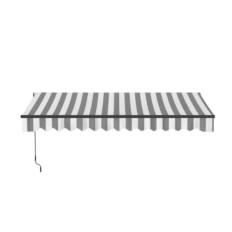 ALEKO Caribbean Motorized Retractable Patio Awning - Black Frame - Seagull Gray & White Striped - 13 x 10 Feet