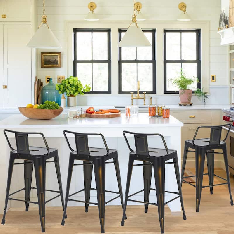Andeworld Metal Counter Low Back Bar Stool with Rubber Foot