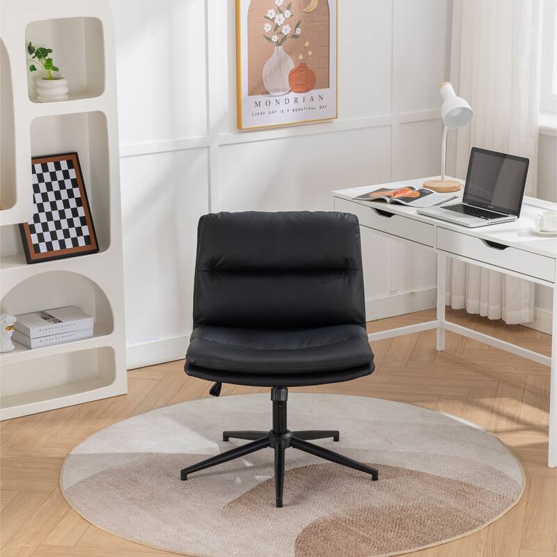 Armless Criss Cross Office Desk Chair, Vanity Chair with Wheels and Thickened Cushion, Ergonomic Adjustable Swivel Task Chair