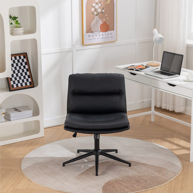 Ergonomic Swivel Vanity Chair, Adjustable Height, Wide Seat, PU Leather