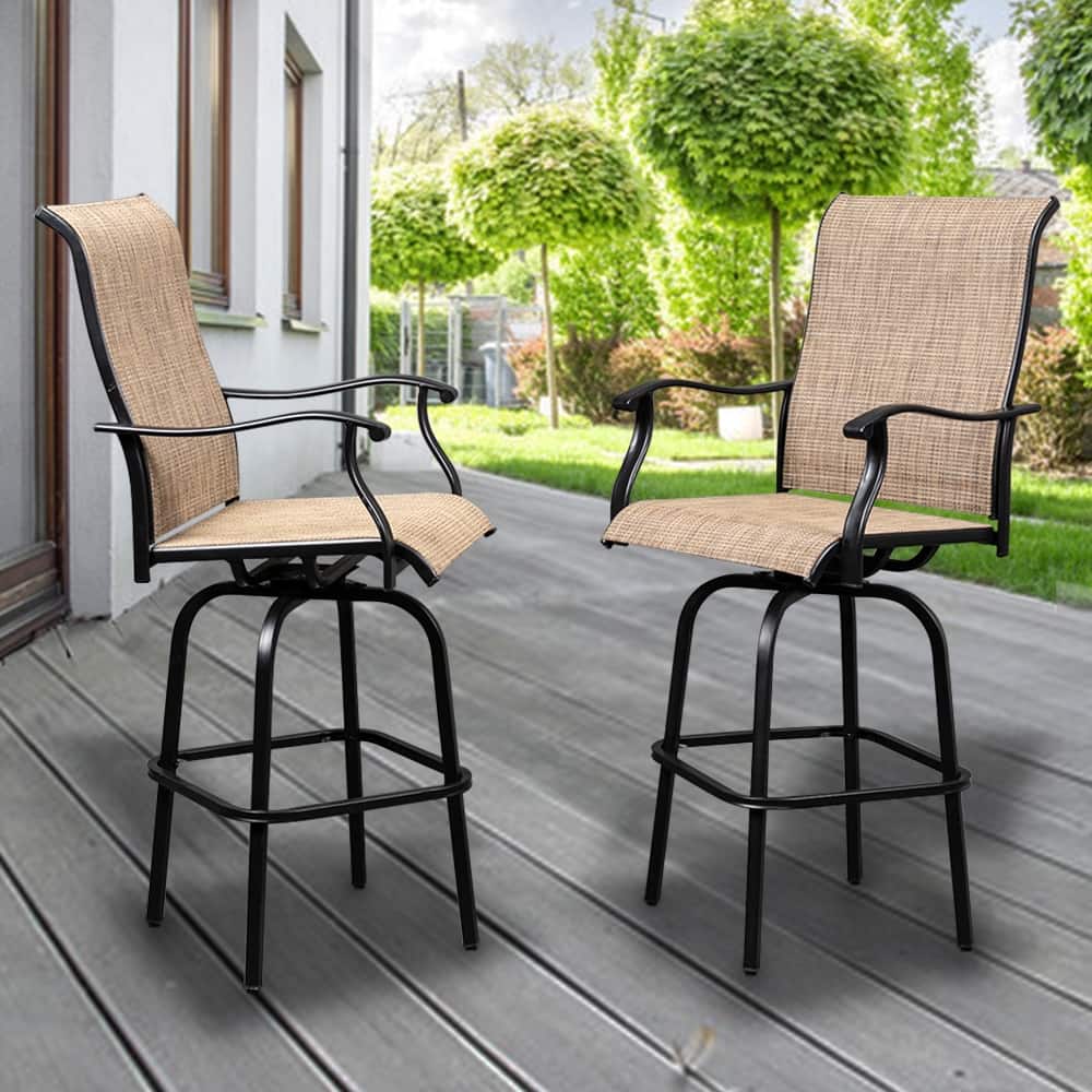 2-Piece Wrought Iron Swivel Bar Chair Patio Swivel Bar Stools