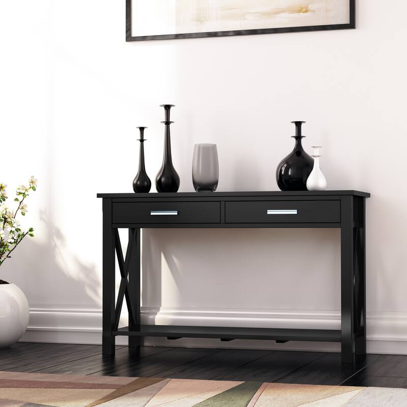 WYNDENHALL Waterloo SOLID WOOD 47 inch Wide Contemporary Console Sofa Table - 47.4 Inches wide - Black