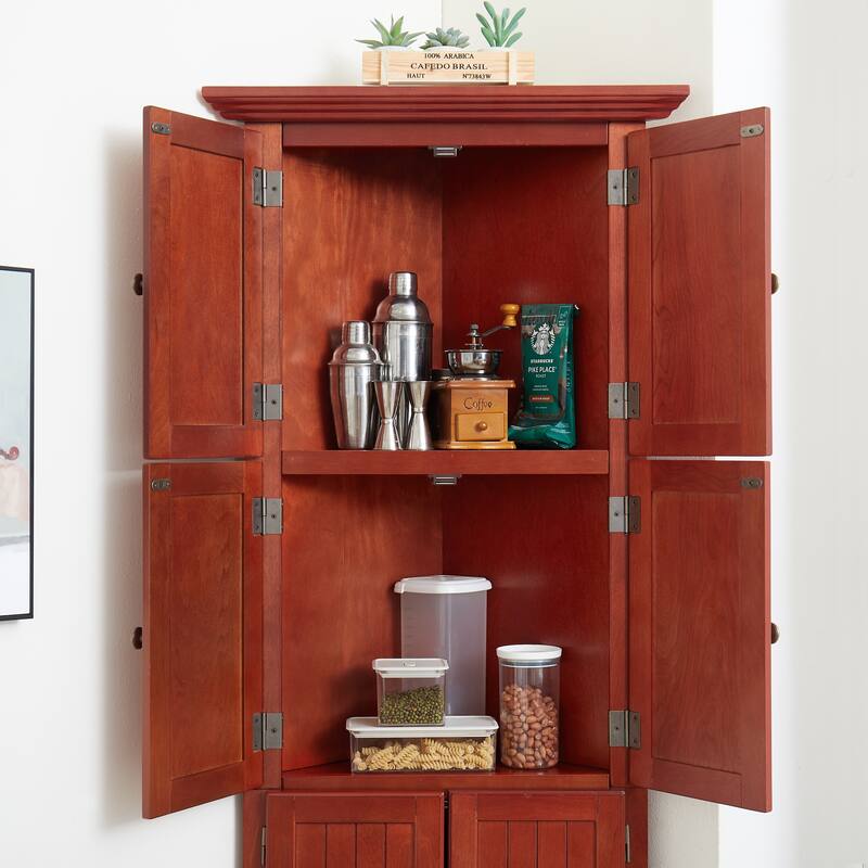 GDF Studio - Farmhouse Corner Cabinet Tall 4-Tier Storage Pantry with 8 Doors.