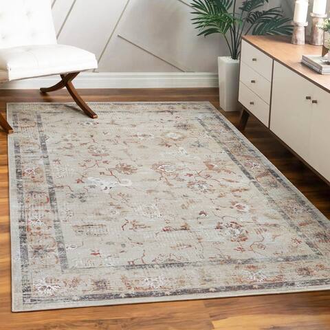 Distressed Floral Scroll Indoor Area or Runner Rug by Superior