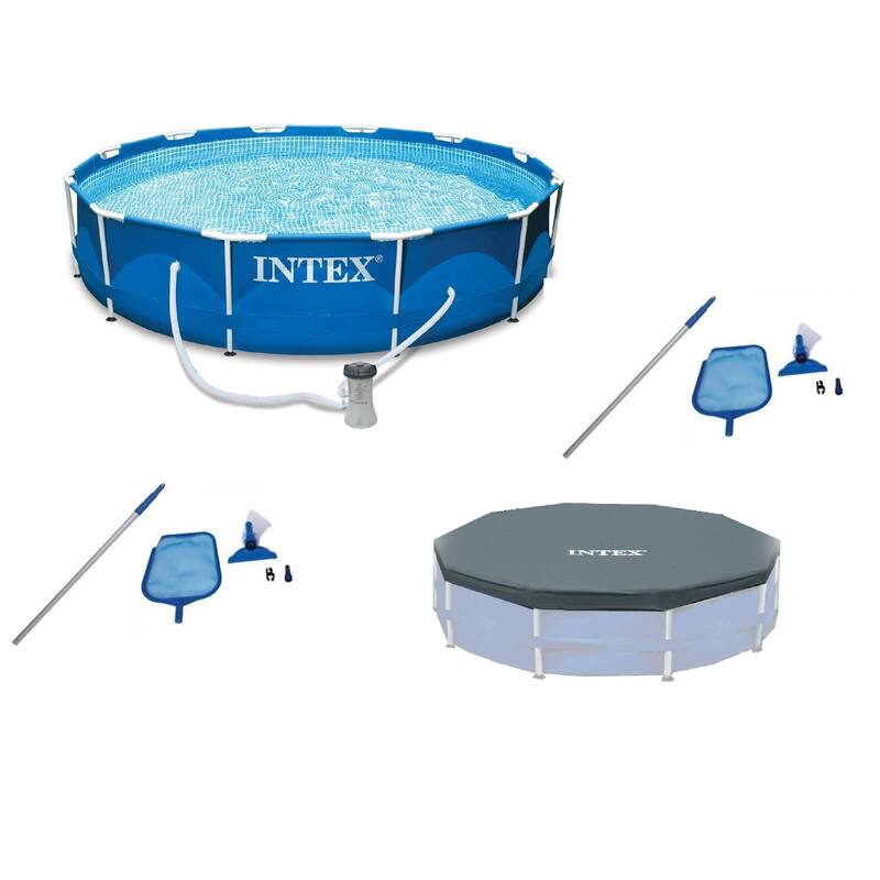 Intex 12'x30" Swimming Pool w/ Pump, Maintenance Kit (2 Pack) & 12' Pool Cover - 55