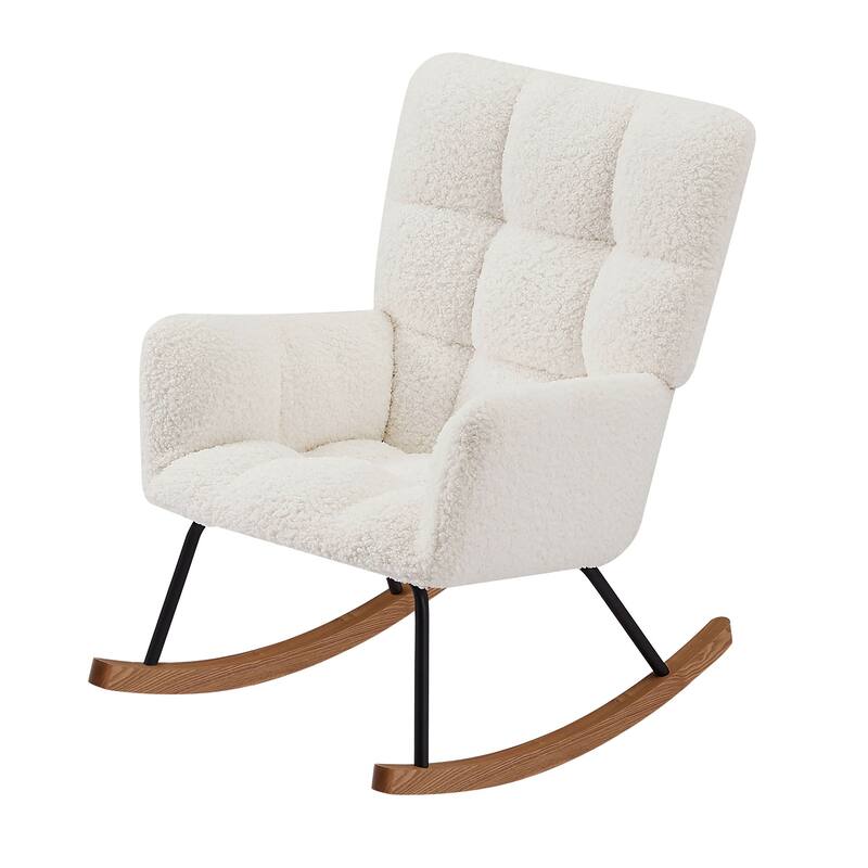 Upholstered Lounge Chair Rocking Chair with High Backrest, for Nursing Baby, Reading