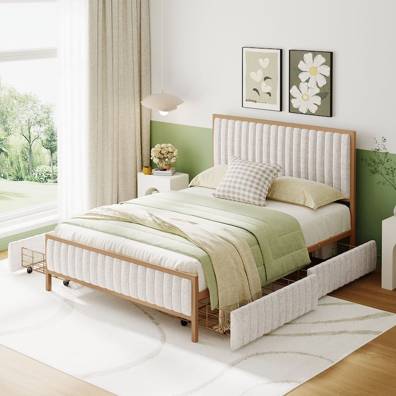 Superior Quality Metal Platform Bed Frame with 4 Drawers Storage Bed