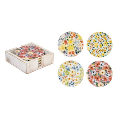 Transpac Dolomite 4 in. Multicolor Everyday Coasters Set of 5