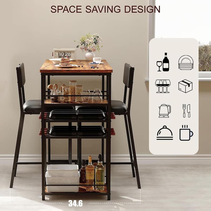 Dining Table Set for 2, with 4-Tier Shelves