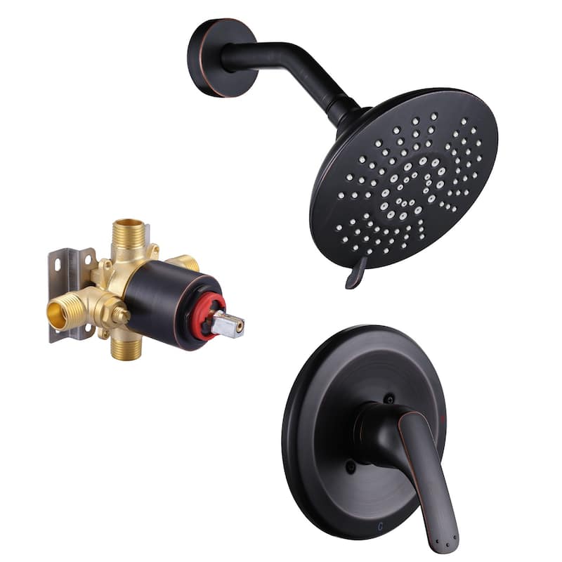 WOWOW Single Handle 5-Spray Round Shower Faucet with Valve - Oil Rubbed Bronze
