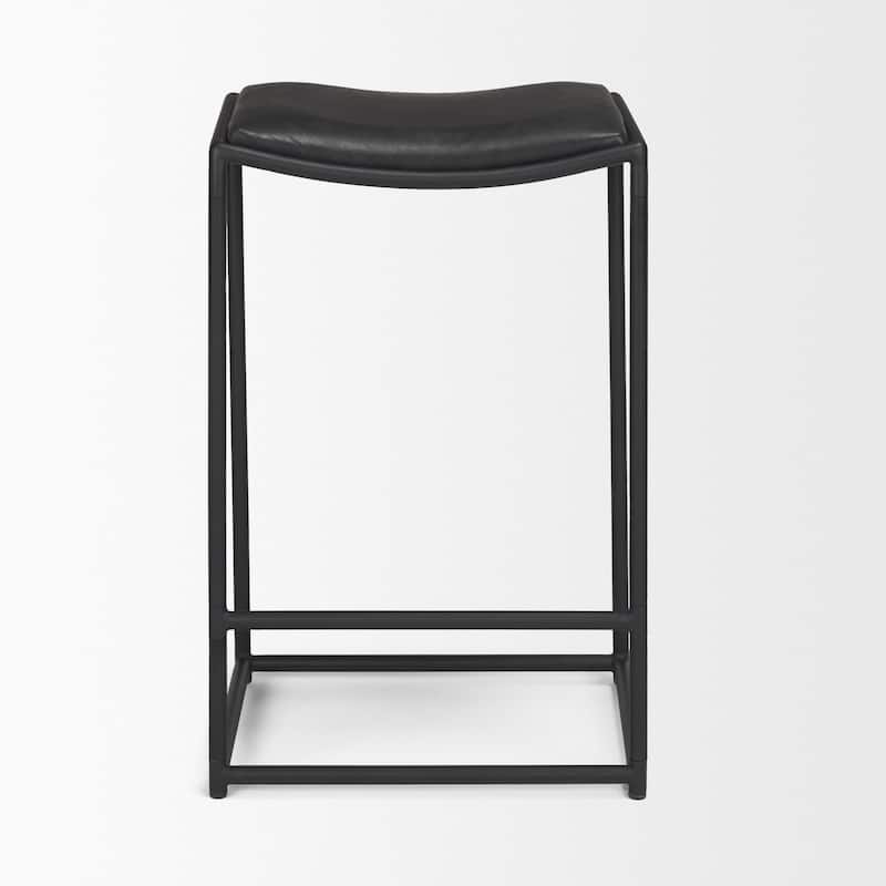 Taniel Black Leather w/ Black Metal Counter Stool - 18.0L x 16.0W x 27.8H