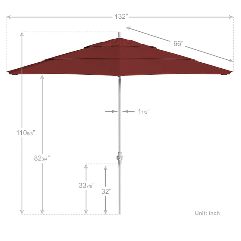 California Umbrella 11' Golden State Series Patio Umbrella White Aluminum Frame Crank Lift Collar Tilt Sunbrella