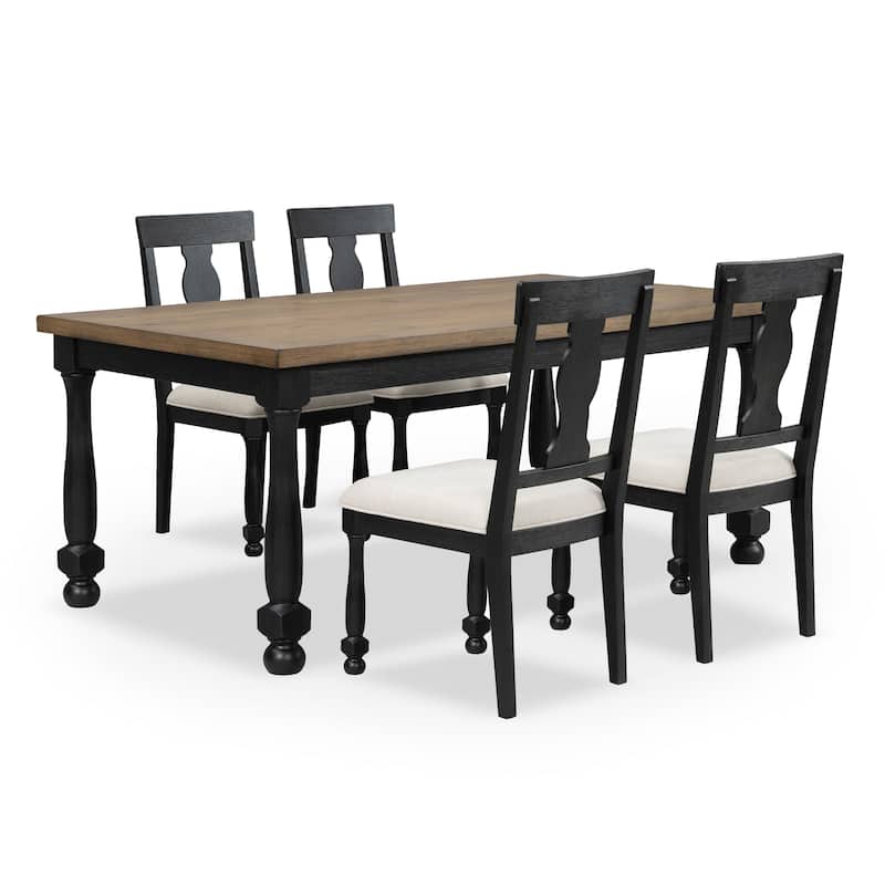 Furniture of America Lucan Modern Farmhouse 5-Piece Black Solid Wood Dining Set