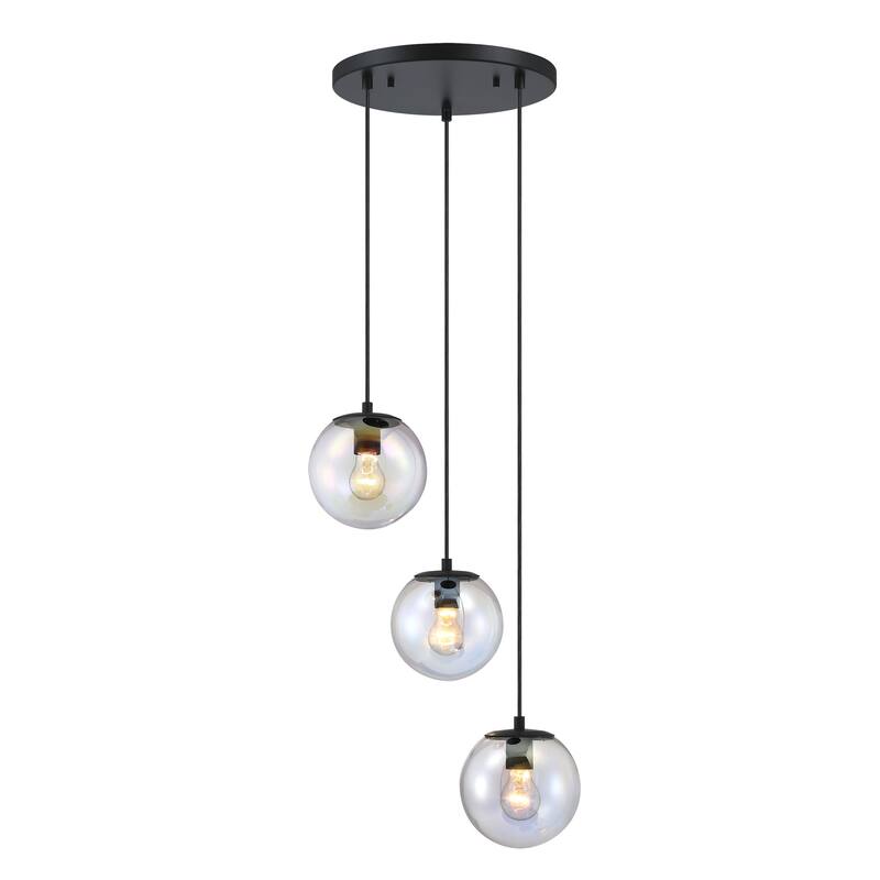 Neva 3-Light Matte Black Transitional Globe Chandelier for Entryways with 7 in. Clear Iridescent Glass Shades - 17.75