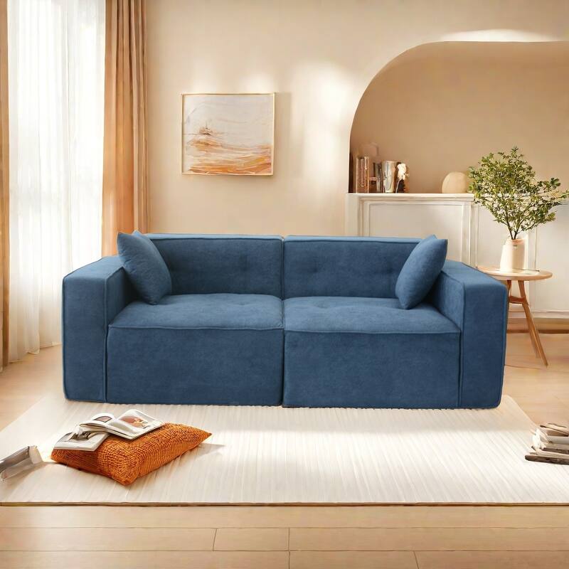 Blue Fabric 3-Seat Compression Sofa with Ergonomic Design
