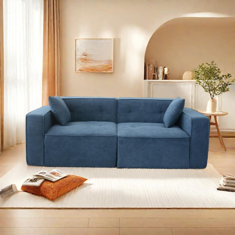 Velvet Loveseat Sofa with 2 Pillow Upholstered Deep Seat Sofa, Modern Recliner Sofa Lounge Couch for Living Room