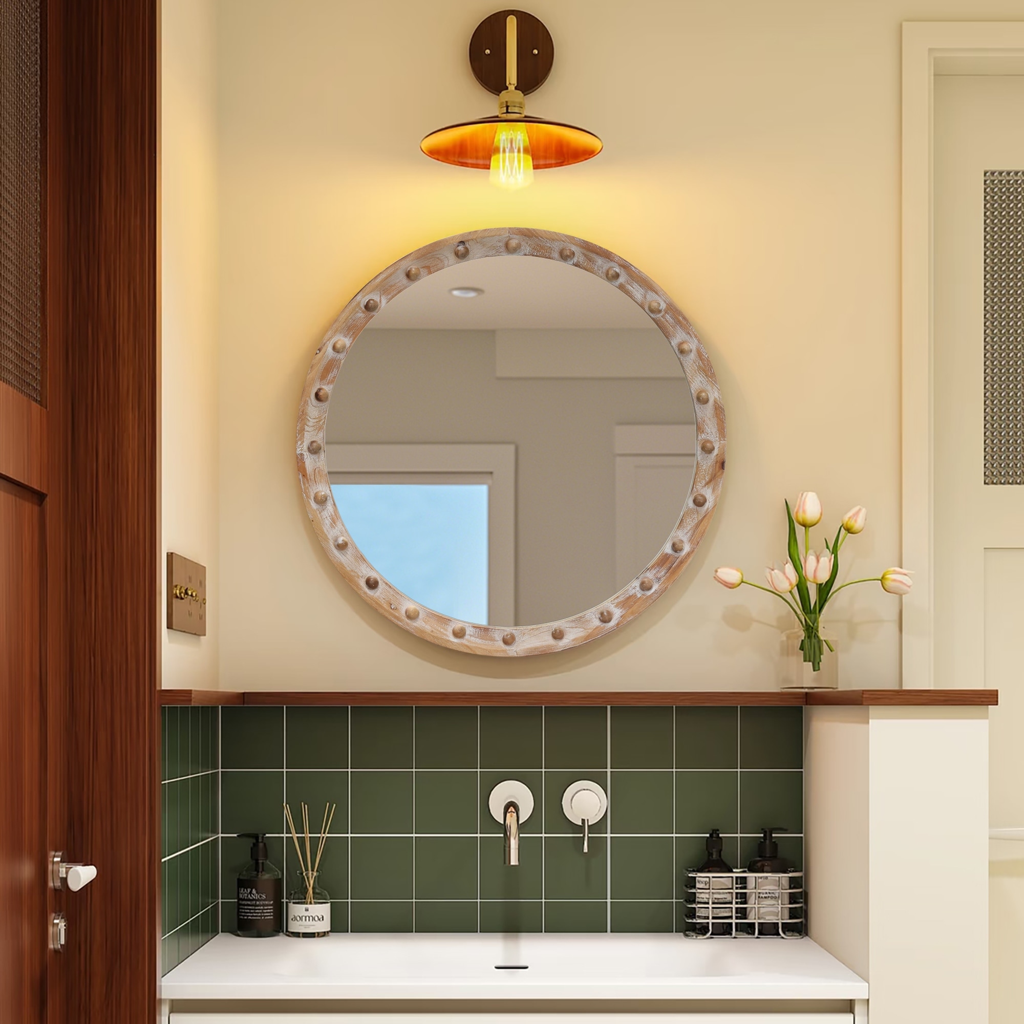 23.62" Vintage Rustic Round Wall Mirror