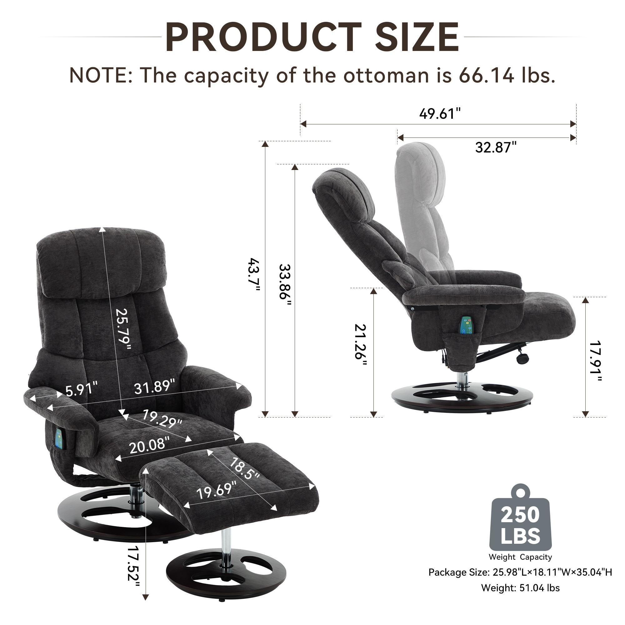 Recliner Chair with Ottoman, 360° Swivel Lounge Chair with Footstool, Chenille Fabric