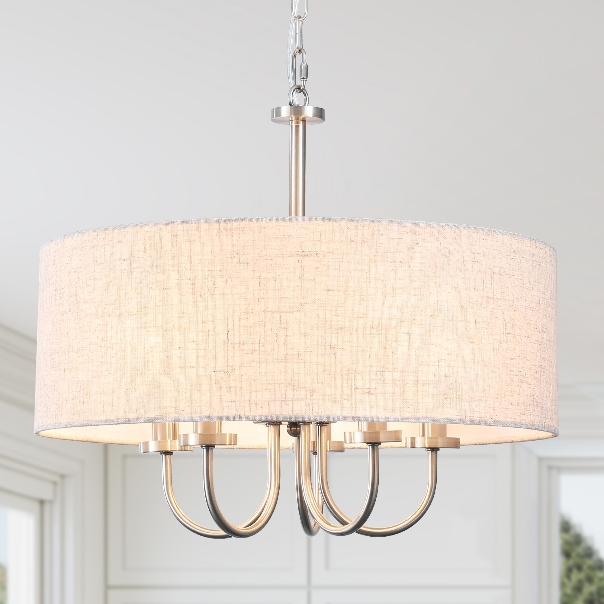 Modern Farmhouse Drum 5-Light Transitional Chandelier, Classic Semi Flush Mount Chandelier for Dining room - W19.09"x H15.19"