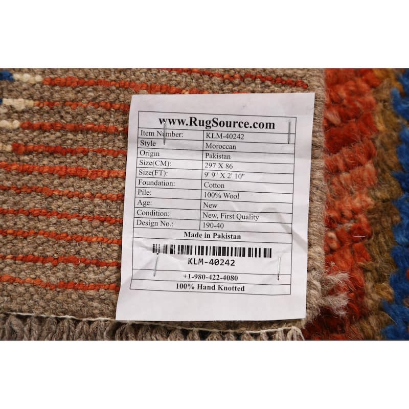 Orange Moroccan Oriental Runner Rug Hand-Knotted Tribal Wool Carpet - 2'10" x 9'9"