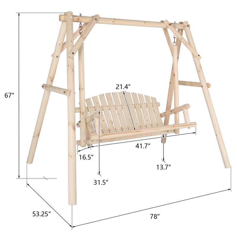 6.5ft Outdoor Wood Porch Swing with Stand - N/A