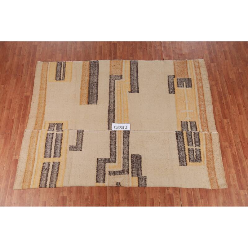 Hand Woven Oriental 100% Jute Carpet Southwestern Modern Beige & Ivories Kilim Area Rug - 9' 3'' X 8' 11''
