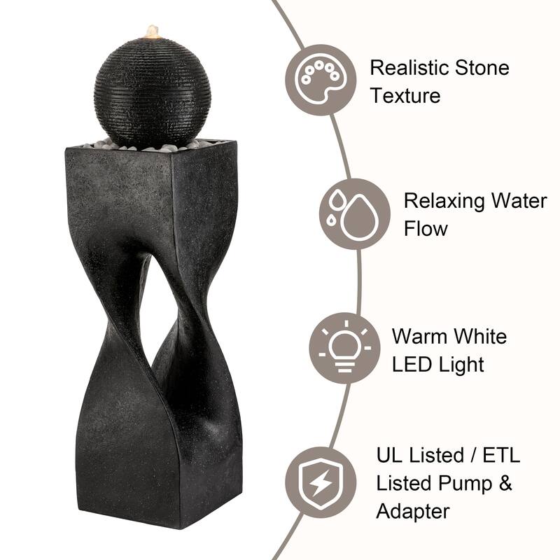 Glitzhome Modern Geometric Oversized Pedestal Sphere Polyresin Outdoor Floor Fountain with Pebbles